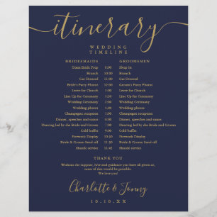 Navy Blue Gold Schedule Wedding Itinerary Timeline