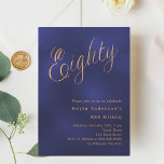 Navy blue gold script 80th birthday invitation<br><div class="desc">A modern,  stylish invitation for a 80th birthday party.  A navy blue,  uneven coloured background and the word Eighty written with elegant large script letters in faux gold. Personalise and add a name and party details.</div>