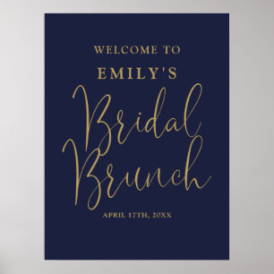 Navy Blue Gold Script Bridal Brunch Welcome Sign