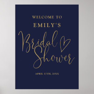 Navy Blue Gold Script Bridal Shower Welcome Sign