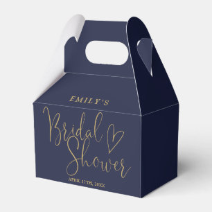 Navy Blue Gold Script Calligraphy Bridal Shower Favour Box