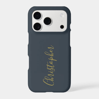 Navy Blue Gold Script Name Minimalist Monogram Men