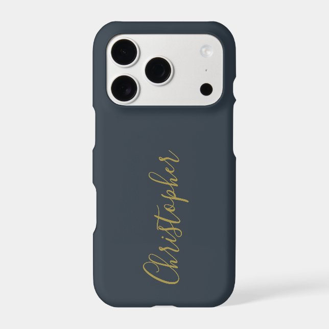 Navy Blue Gold Script Name Minimalist Monogram Men (Back)
