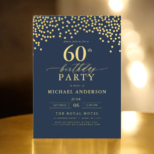 Navy Blue Gold Script Sixty 60th Birthday Invitation