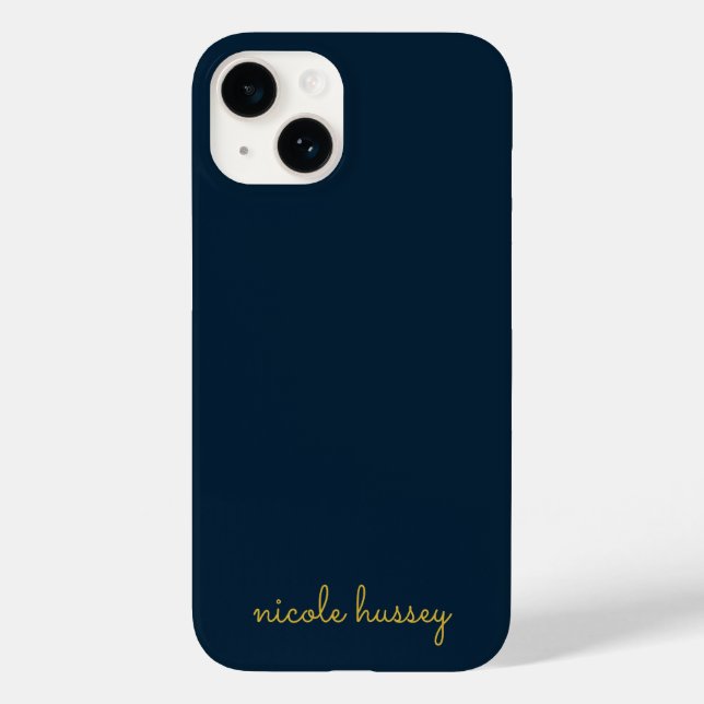 Navy Blue Gold Script  | Stylish Monogram Modern Case-Mate iPhone Case (Back)