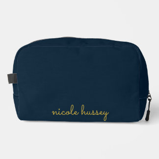 Navy Blue Gold Script  | Stylish Monogram Modern Dopp Kit