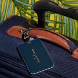 Navy Blue Gold Script  | Stylish Monogram Modern Luggage Tag<br><div class="desc">A simple stylish custom monogram design in an casual handwritten in striking monochrome Navy. The monogram can easily be personalized to make a design as unique as you are! The perfect trendy gift or accessory for any occasion.</div>