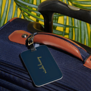 Navy Blue Gold Script    Stylish Monogram Modern Luggage Tag