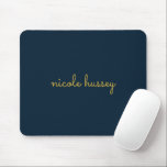 Navy Blue Gold Script  | Stylish Monogram Modern Mouse Pad<br><div class="desc">A simple stylish custom monogram design in an casual handwritten in striking monochrome Navy. The monogram can easily be personalized to make a design as unique as you are! The perfect trendy gift or accessory for any occasion.</div>