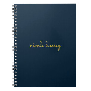 Navy Blue Gold Script    Stylish Monogram Modern Notebook