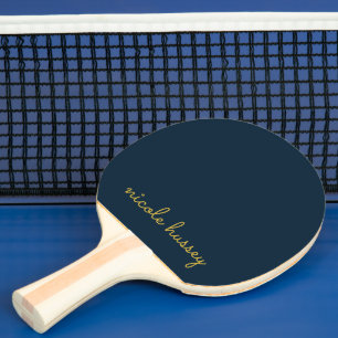 Navy Blue Gold Script    Stylish Monogram Modern Ping Pong Paddle
