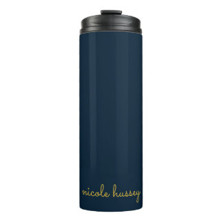 Navy Blue Gold Script  | Stylish Monogram Modern Thermal Tumbler