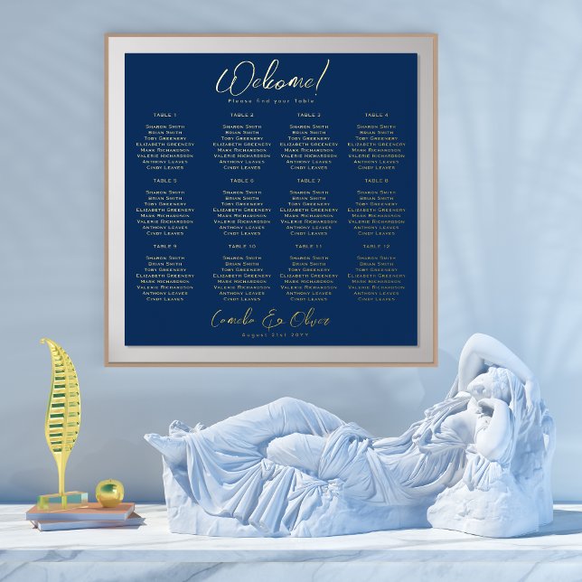 Navy Blue Gold Seating Chart 12 Table Real Foil  (Creator Uploaded)