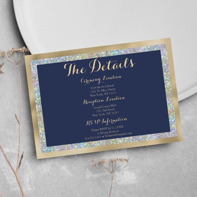 Navy blue gold silver holographic Details Card (Navy blue gold silver holographic Details)