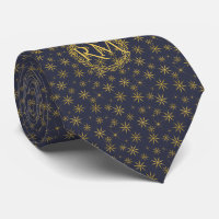Navy Blue Gold Snowflakes Pattern Monogrammed