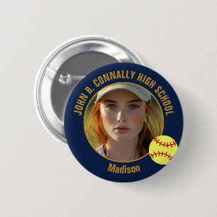 Navy Blue Gold Softball Player Photo High School 6 Cm Round Badge