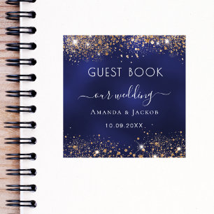Navy blue gold sparkles wedding Guest Book
