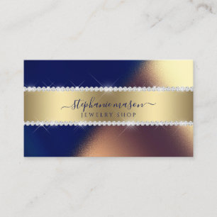 Navy Blue Gold Sparkly Diamonds Modern Business Calling Card