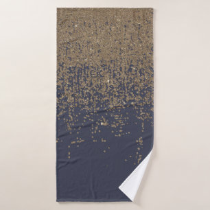 Navy Blue Gold Sparkly Glitter Ombre Bath Towel