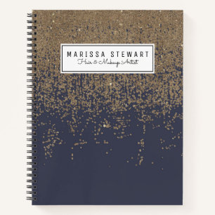 Navy Blue Gold Sparkly Glitter Ombre Notebook