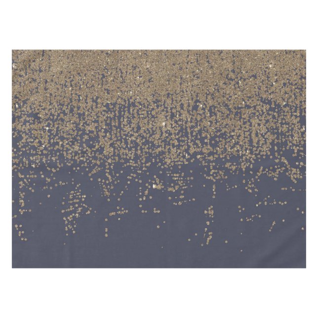 Navy Blue Gold Sparkly Glitter Ombre Tablecloth (Front (Horizontal))