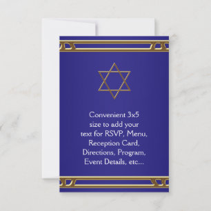 Navy Blue Gold Star of David RSVP All Purpose Card