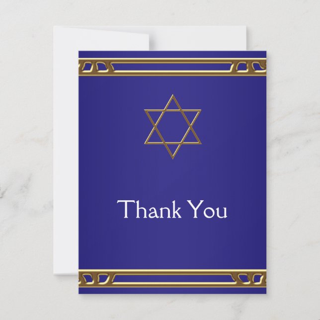 Navy Blue Gold Star of David Thank You Cards (Front)