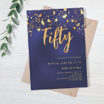 Navy blue gold stars 50th birthday luxury invitation<br><div class="desc">A modern,  stylish invitation for a 50th birthday party for both him and her. Decorated with golden stars. Navy blue background and the word Fifty written with large faux gold letters. The blue colour is uneven. Personalise and add a name and party details.</div>