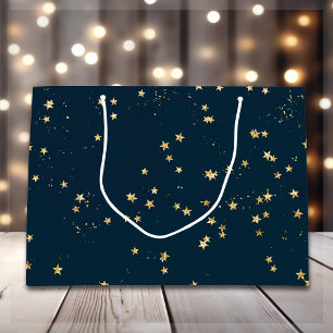 Navy Blue & Gold Stars   Christmas Large Gift Bag