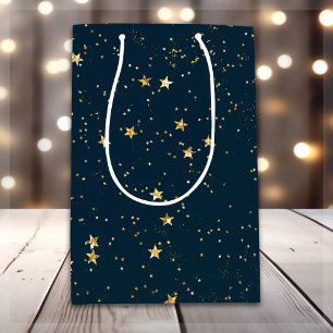 Navy Blue & Gold Stars   Christmas Medium Gift Bag