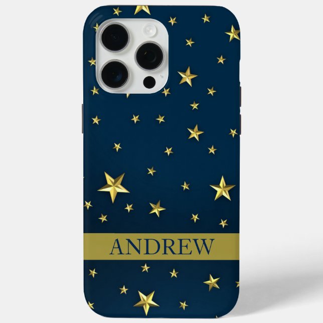 Navy Blue Gold Stars Personalised Name Case-Mate iPhone Case (Back)