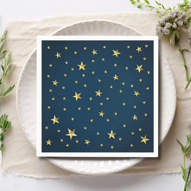 Navy Blue Gold Stars Personalised Napkin (Creator Uploaded)
