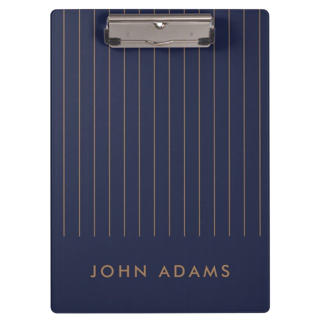 Navy Blue Gold Stripe Personalized Classic Modern Clipboard (Front)