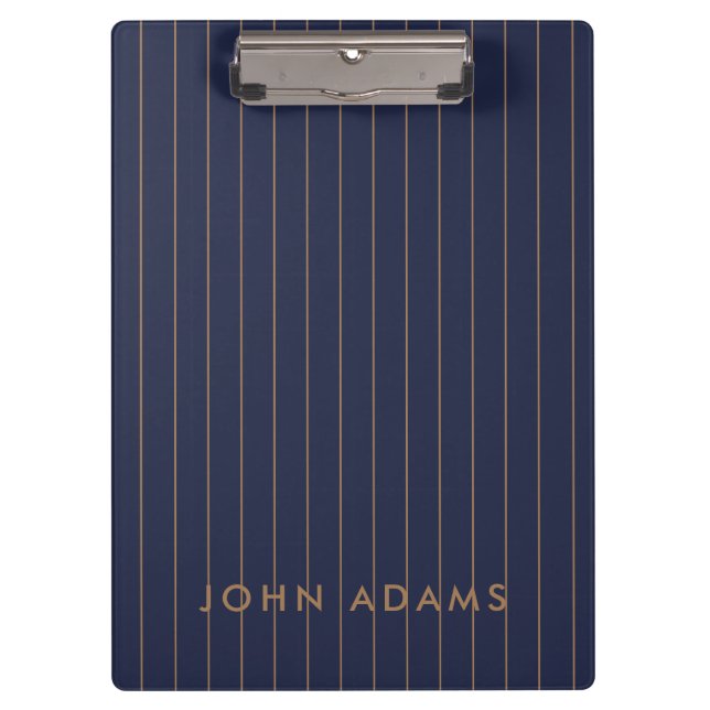 Navy Blue Gold Stripe Personalized Classic Modern Clipboard (Front)