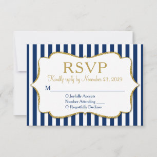 Navy Blue Gold Stripe RSVP Wedding Response