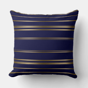 Navy Blue & Gold Stripes Pattern Fleece Blanket Cushion