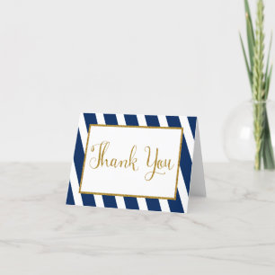 Navy Blue Gold Stripes Thank You Card