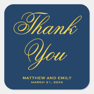 Navy Blue Gold Thank You Wedding Favour Sticker