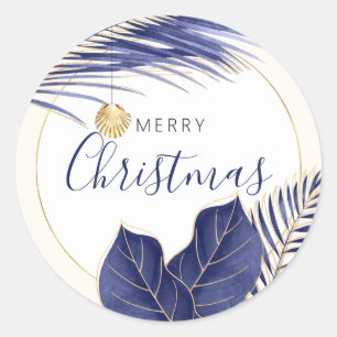 Navy Blue & Gold Tropical Christmas Envelope Seals