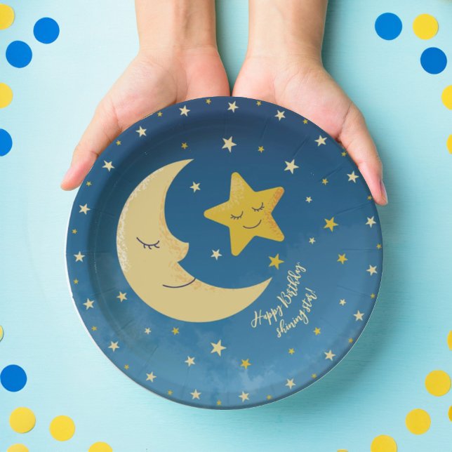 Navy Blue Gold Twinkle Little Star Paper Plate (Creator Uploaded)
