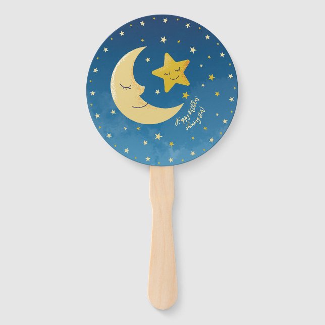 Navy Blue Gold Twinkle Little Star Set of Fans (Front)
