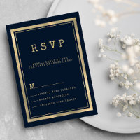 Navy blue gold typewriter font rustic RSVP