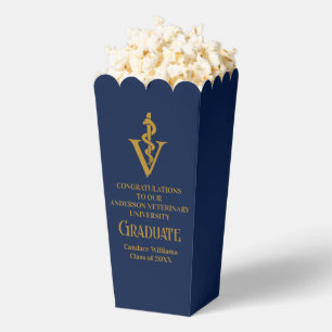 Navy Blue Gold Veterinary School Graduate Popcorn Favour Box