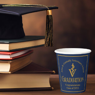 Navy Blue Gold Veterinary School Graduation Party Paper Cups