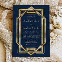 Navy Blue Gold Vintage 1920s Deco Frame Wedding