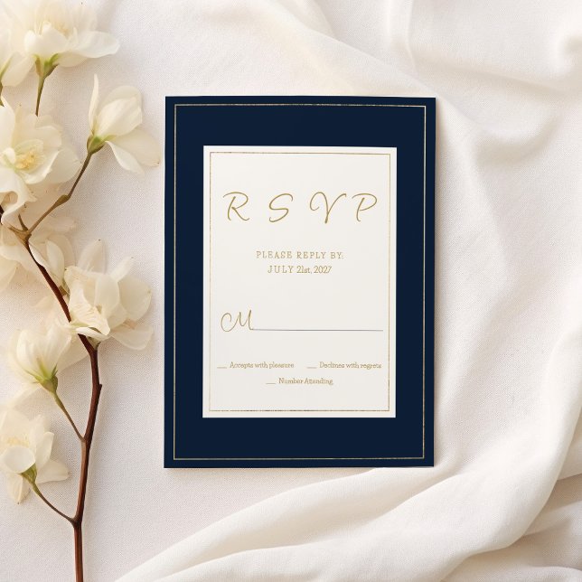 Navy blue gold vintage calligraphy RSVP Invitation (Navy blue gold vintage calligraphy RSVP )