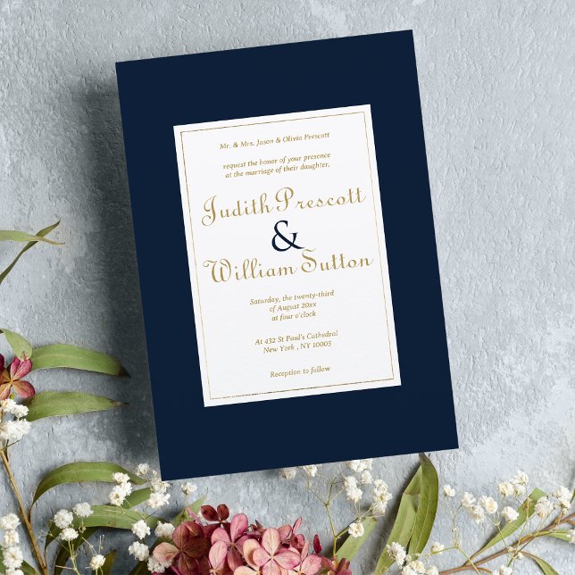 Navy blue gold vintage calligraphy Wedding Invitation (Navy blue gold vintage calligraphy Wedding )
