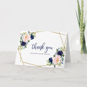 Navy Blue Gold Watercolor Bridal Shower Thank You Card