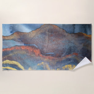 Navy Blue & Gold Watercolor Marble Modern Abstract Beach Towel