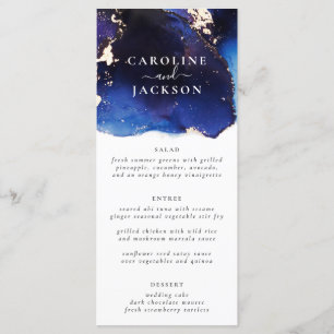 Navy Blue Gold Watercolor Wedding Menu